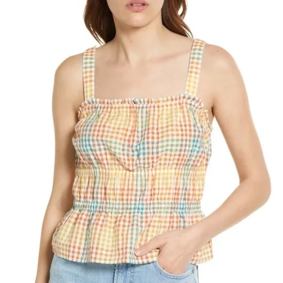 Madewell | Seersucker Sophia Peplum Tank in Rainbow Gingham Check - Picture 1 of 9